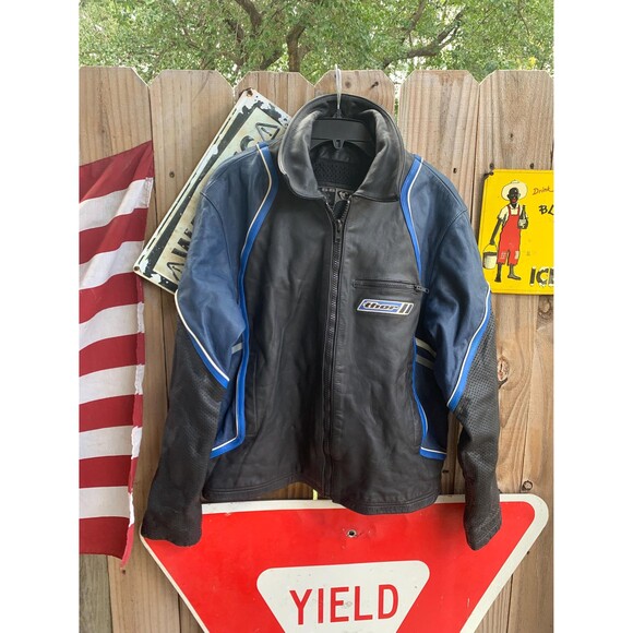 Vintage Black and Blue Leather Motorcycle Racing Jacket - Size L - Picture 10 of 10